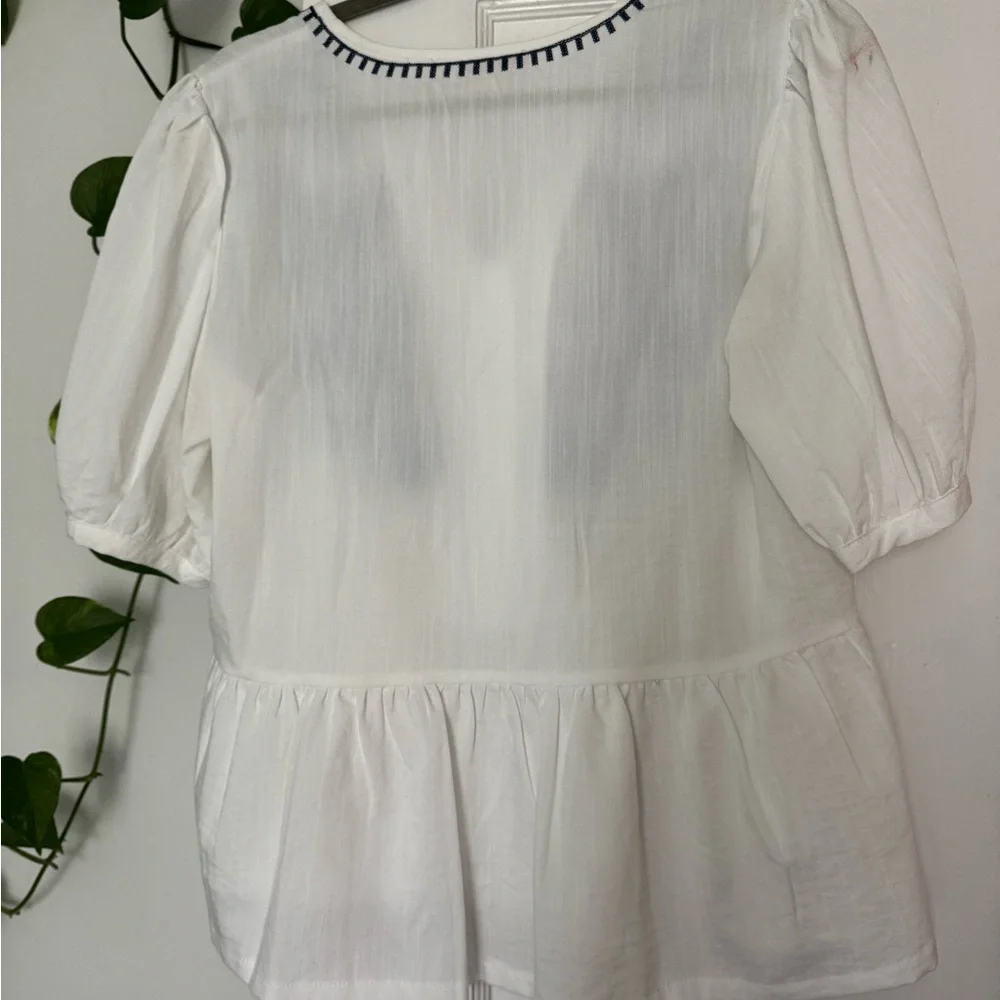 Solitaire Ivory and Navy Floral Embroidered Blouse - Picture 3 of 3